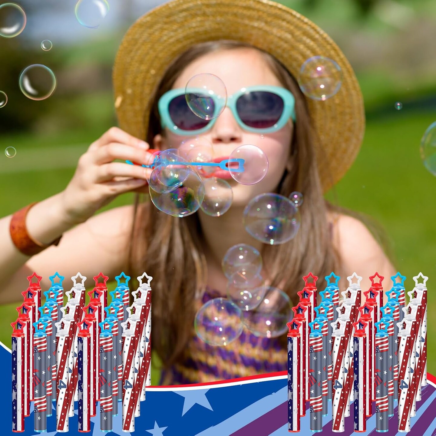 48 Pcs 4th of July Mini Star Bubble Wand