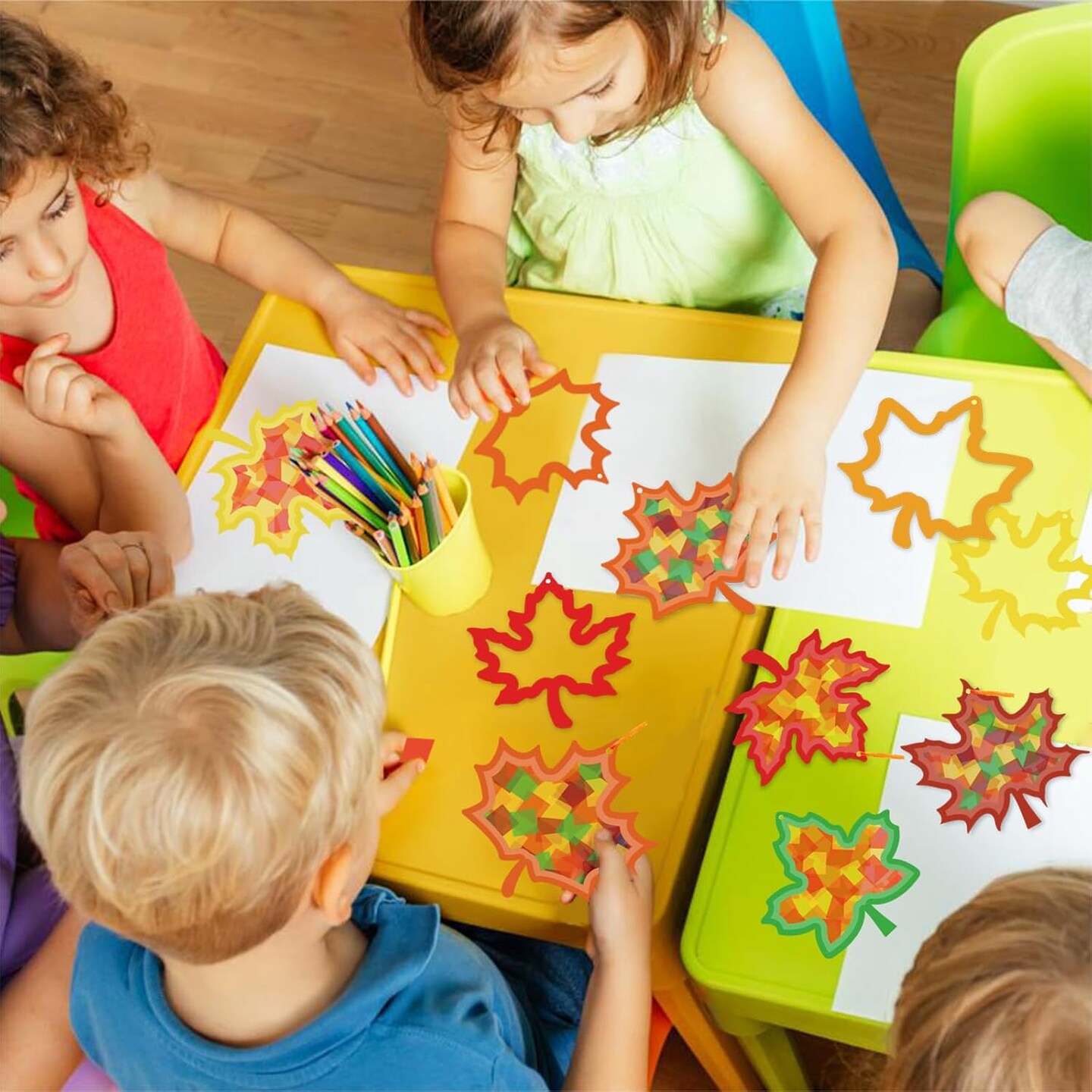 42 Packs Fall Leaf Suncatchers Crafts for Kids, Thanksgiving Leaf Tissue Art Crafts(Fall Leaf)10 x 7 x 0.35 inches