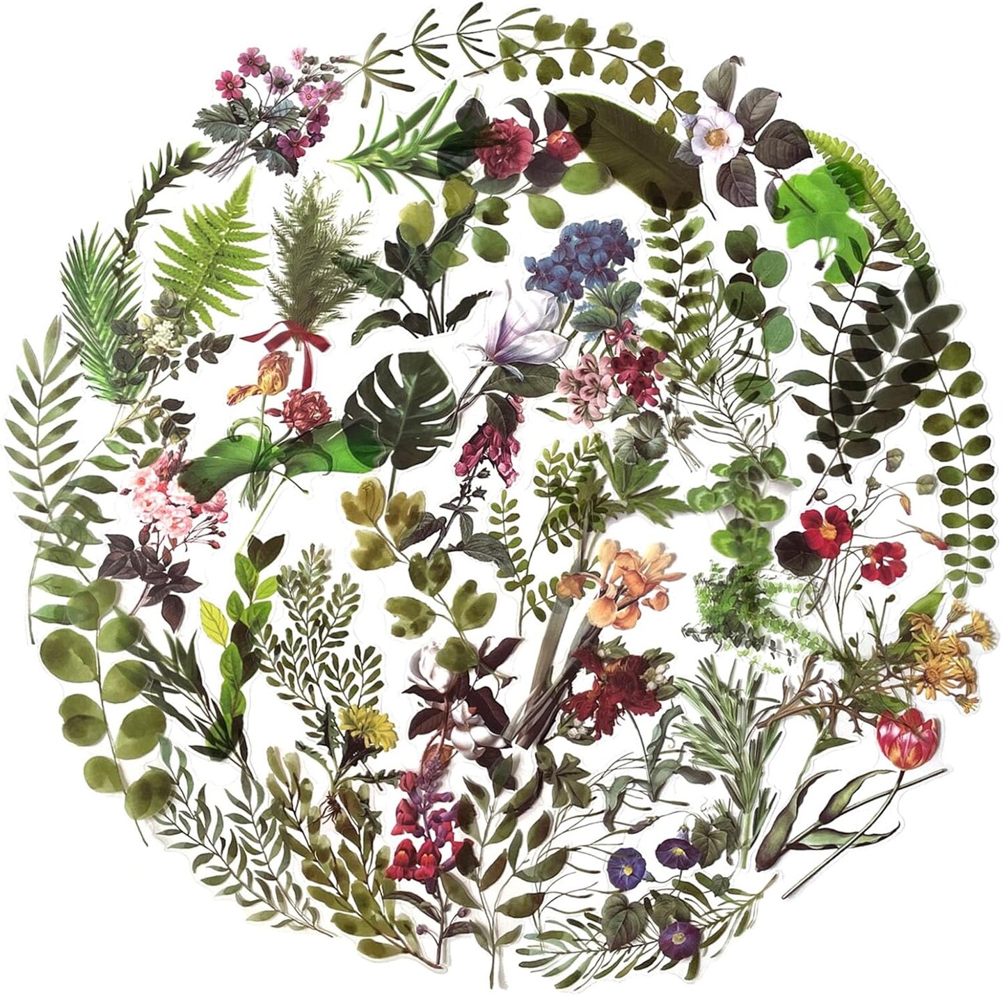 Transparent Nature Flower Stickers, 120PCS Waterproof Vintage Plants Flowers (Leaves and Flowers)
