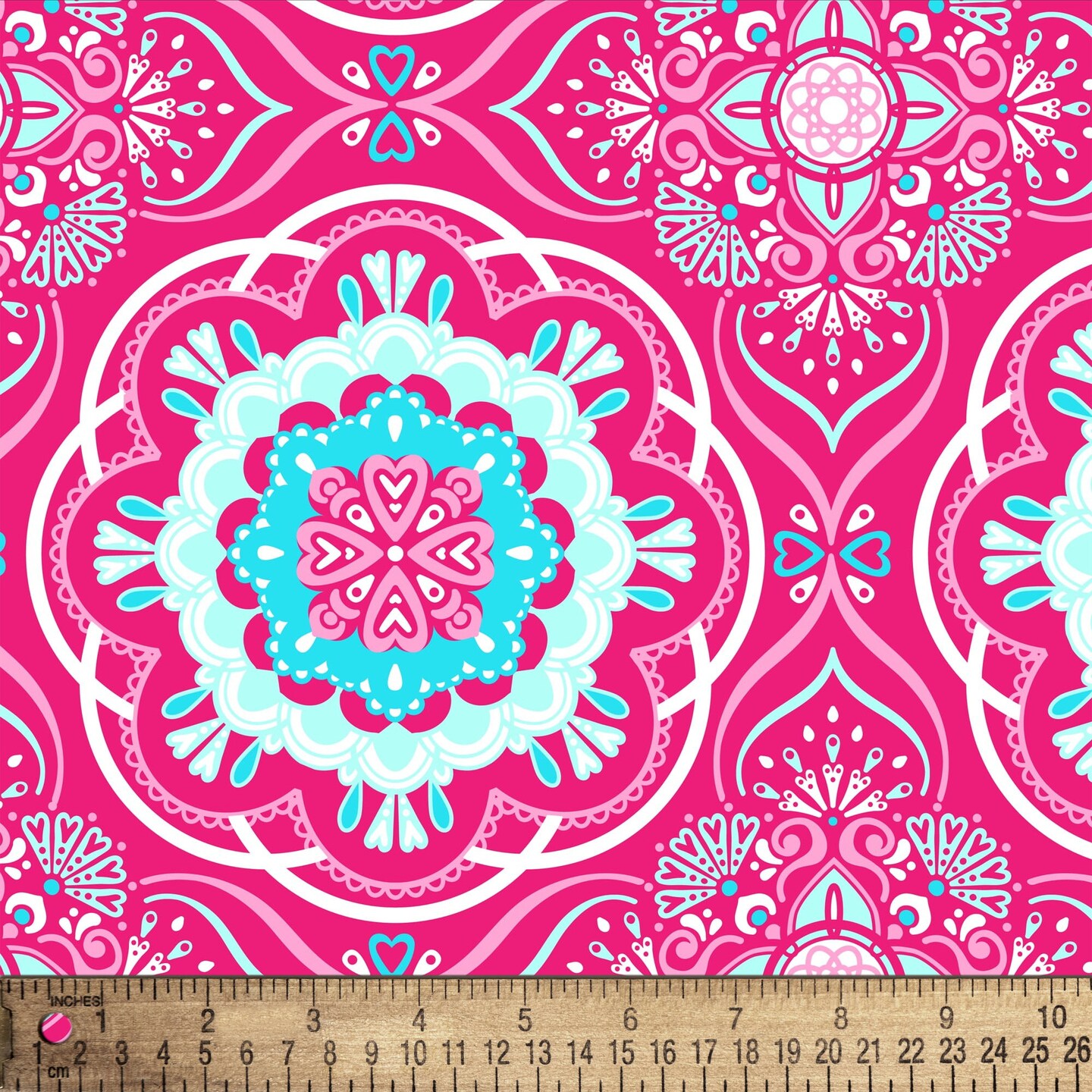 DAVID TEXTILES BOHO MEDALLION HOT PINK HEAVENLY PLUSH 1.5 YD CUT