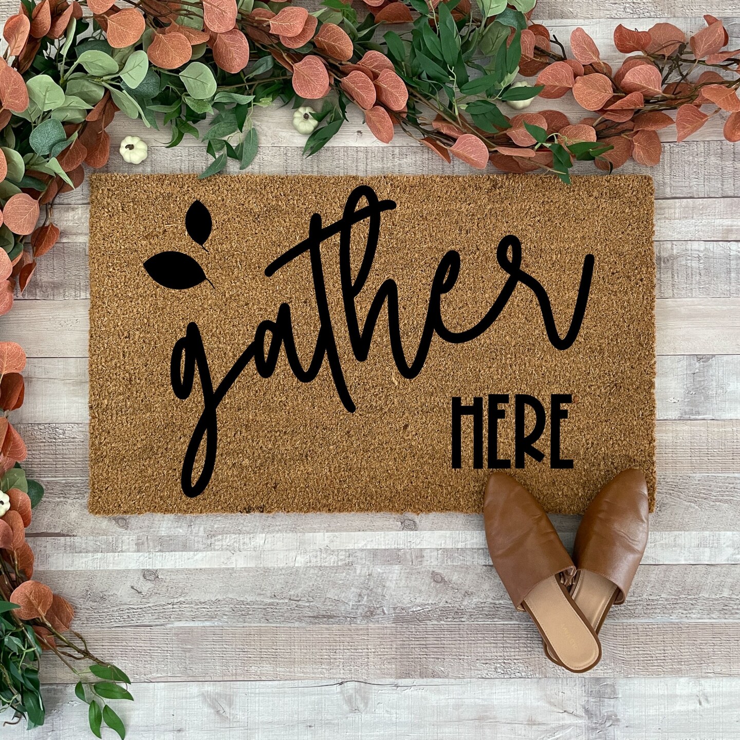 Gather Doormat for Fall, Outdoor Welcome Mat, Large Doormat, Leaves Door mat, Fall Decor Thanksgiving, Front Porch Decor