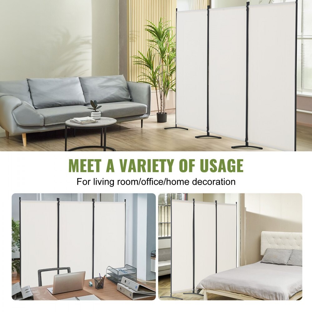 White Polyester Fabric Carbon Steel 3-Panel Room Divider Screen Foldable Privacy