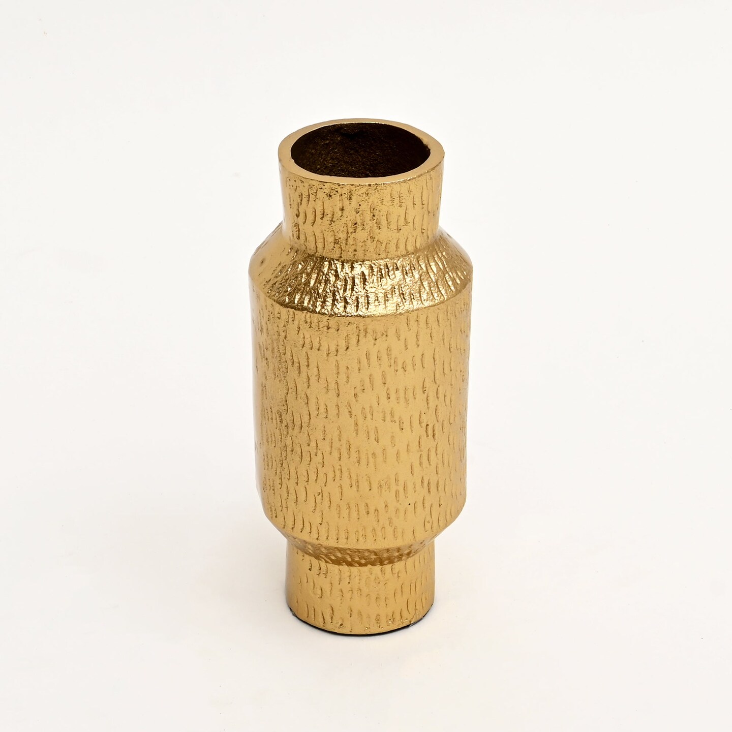 Decorative Gold Mosaic Pattern Cylinders Aluminum Vases &#x2013; Set of 3 Gold Polished Table Accents