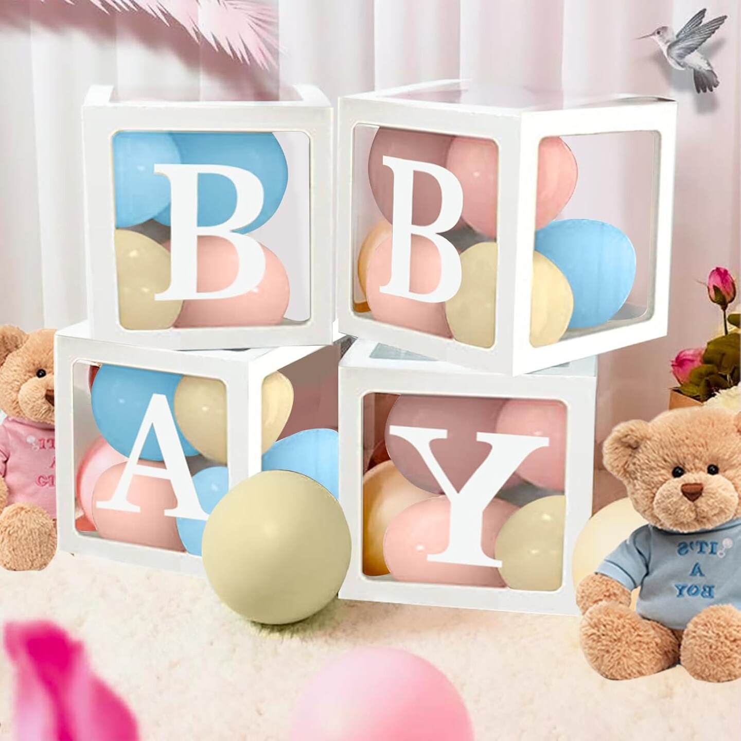 Gender Reveal Decorations Party Set - 176pcs Pink and Blue Balloons Arch Kit, Baby Box with Letters(BABY) for Baby Gender Reveal Decor Party Supplies Boy or Girl Baby Shower Revelacion Genero Backdrop