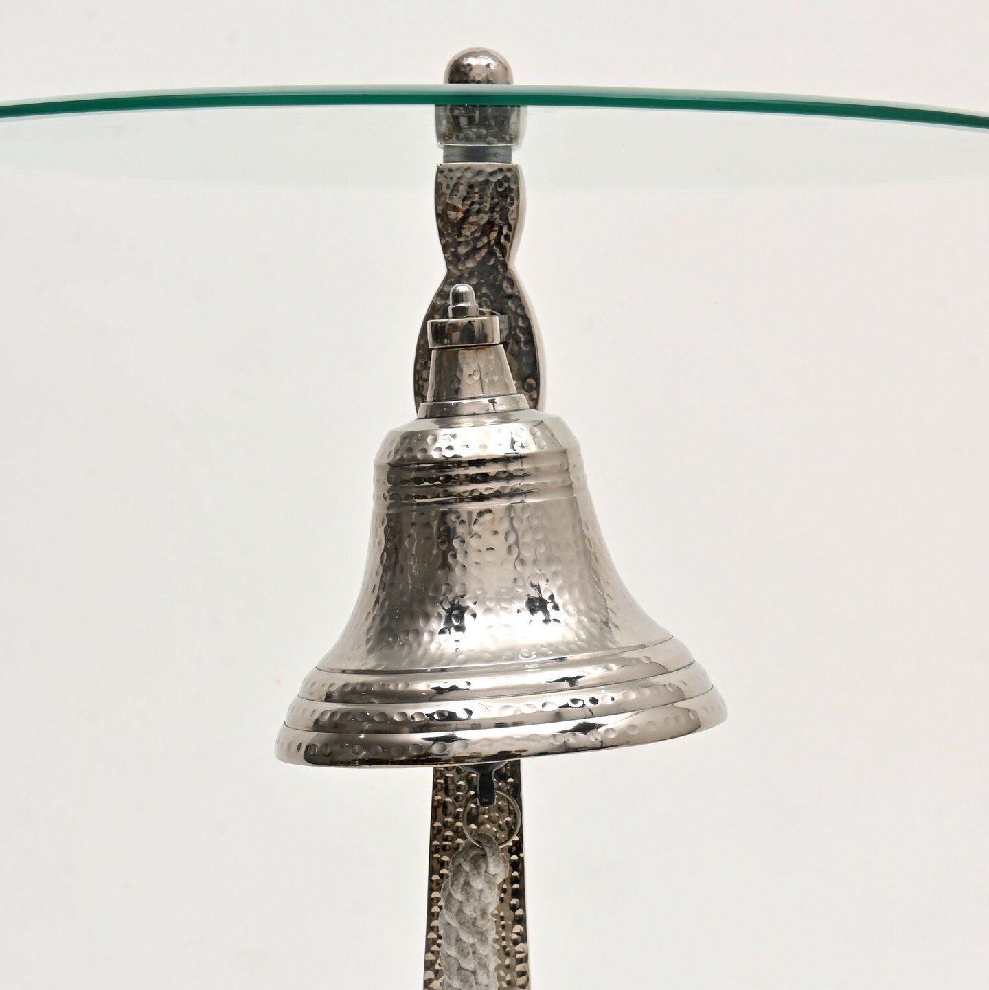 Decorative Nickel Finished Aluminum Classic Bell Accent Table with Glass Top – 18x18x24"| Unique Side Table