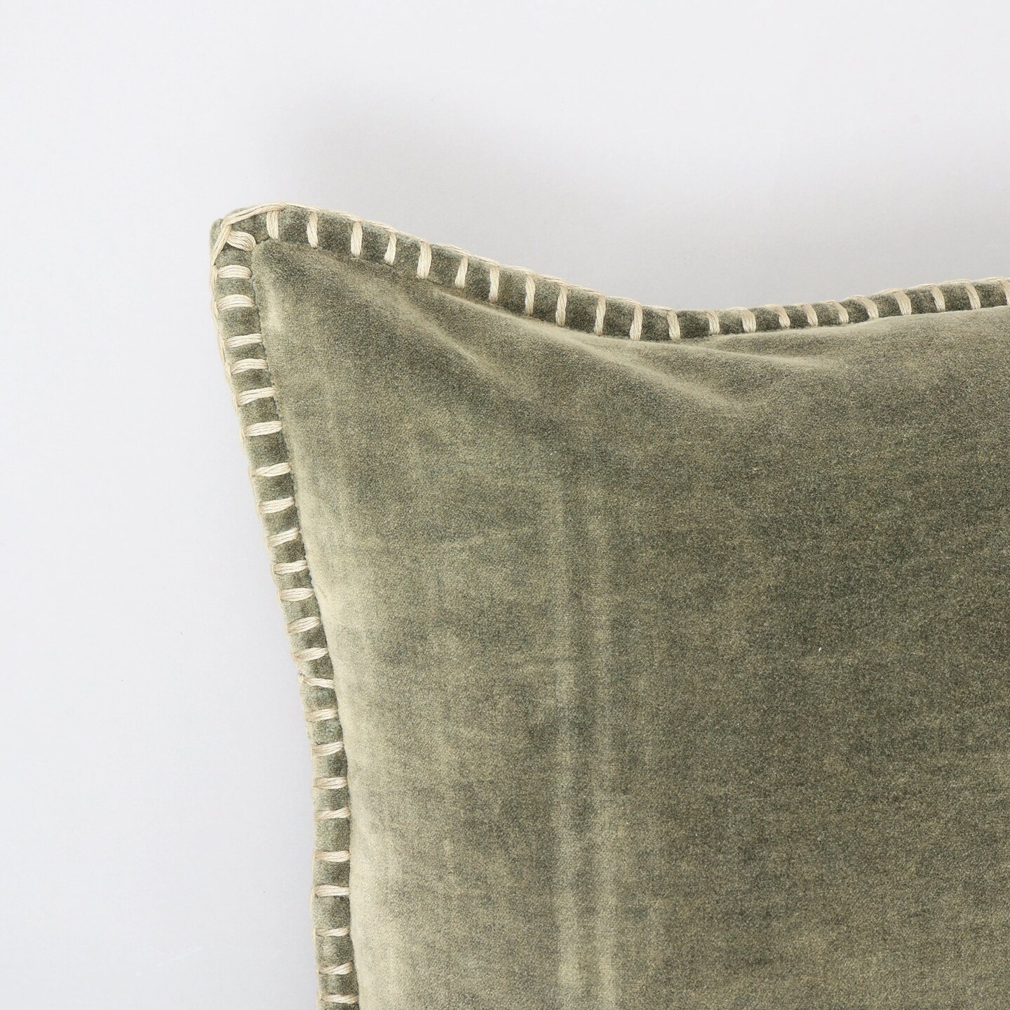 Stonewashed Cotton Velvet Throw Pillow &#x2013; 18&#x22;x18&#x22; Decorative Cushion with Handstitched Edges