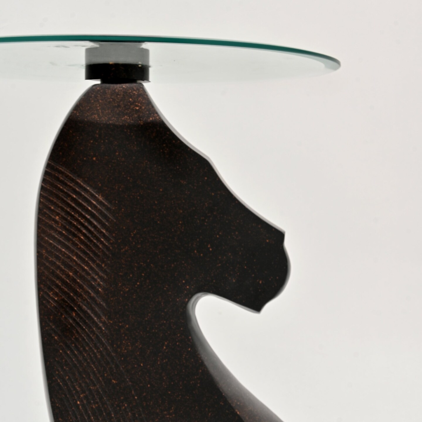 Decorative Antique Brass Finished Aluminum Hammered Horse Motif Accent Table with Glass Top – 18x18x24"| Unique Side Table