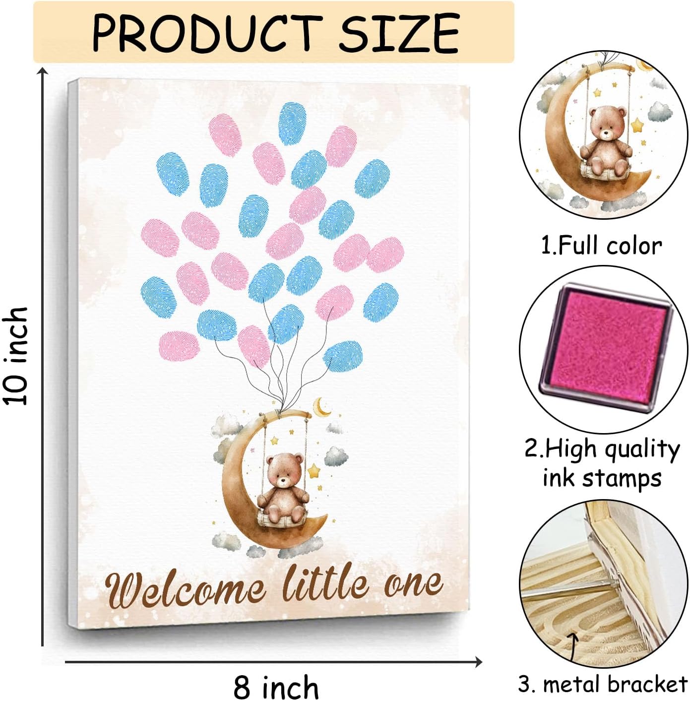 Gender Reveal Party Fingerprint Tree Sign, a Baby Shower Guest Book,Woodland Baby Shower Guest Book,Moon Bear Theme Canvas Baby Shower, Gender Reveal Keepsake