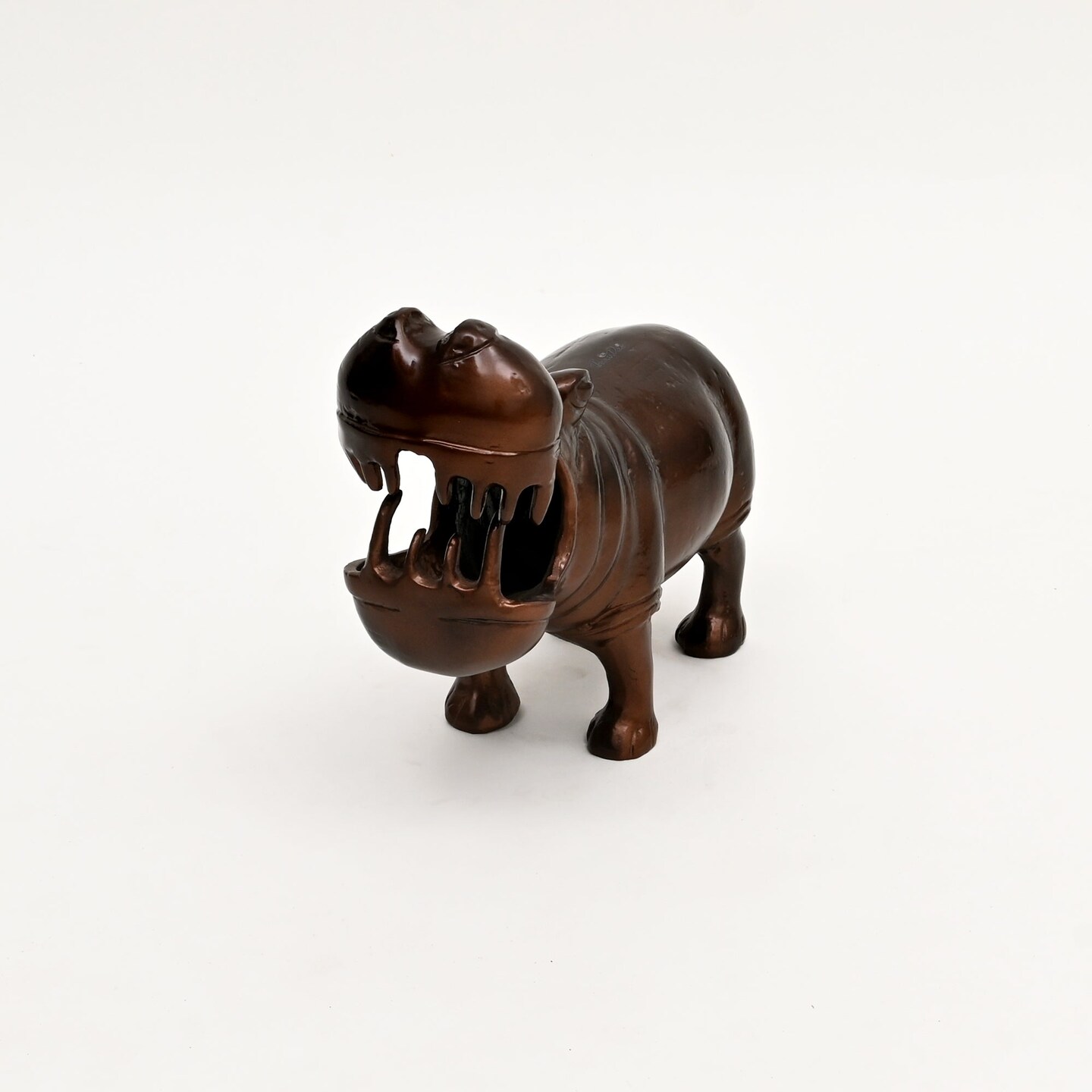 Decorative Happy Hippo Aluminum Figurine with Copper Antique Finish, 14x7x11.5" | Unique Animal Sculpture