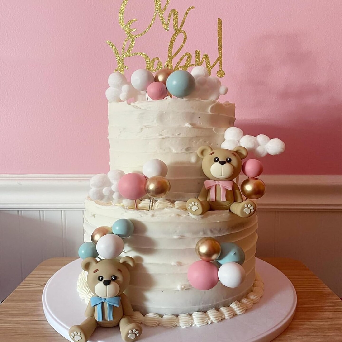 Gender Reveal Bear Cake Toppers Bear Balls Cake Decorations for Boy Girl Baby Shower Gender Reveal Birthday Party Decorations (Gender Reveal)