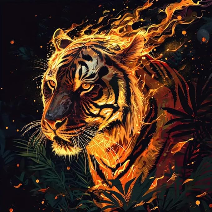 Tiger Diamond Painting Kit for Adults – 5D DIY Full Drill Round Diamond Art for Beginners, Animal Home Wall Decor Gift, 12x12 Inch