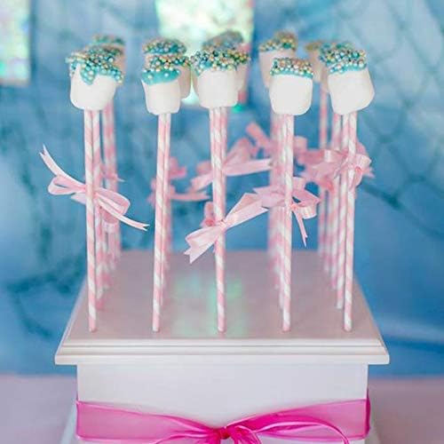 Light Pink Blue White Paper Straws Bulk, 100 Biodegradable Party Straws for Boy Girl Baby Shower, Gender Reveal, Birthday, Wedding and Celebrations