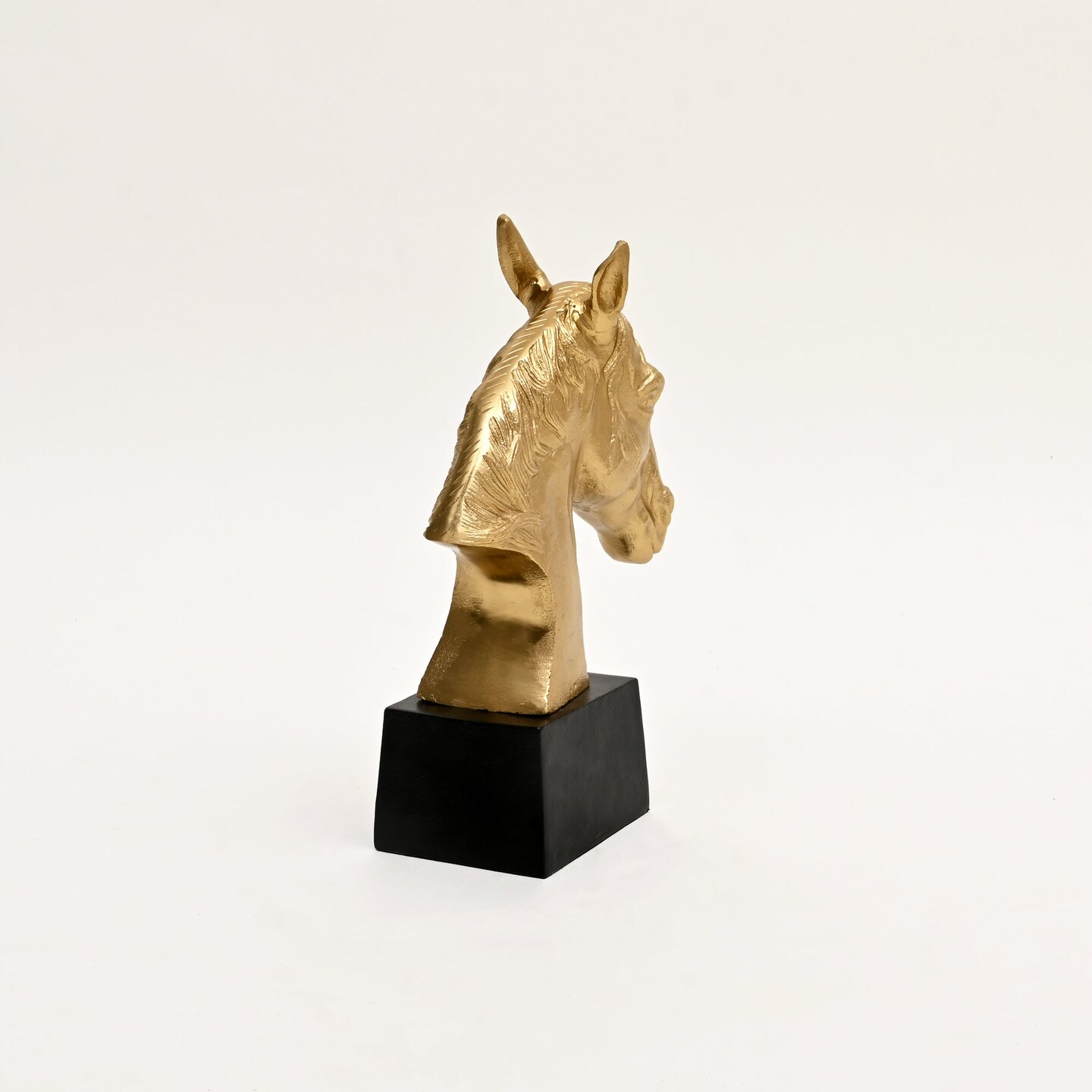 Graceful Gold Polished Aluminum Horse Sculpture on Black Base – 10x6x10.75" | Table Décor Animal Figurine