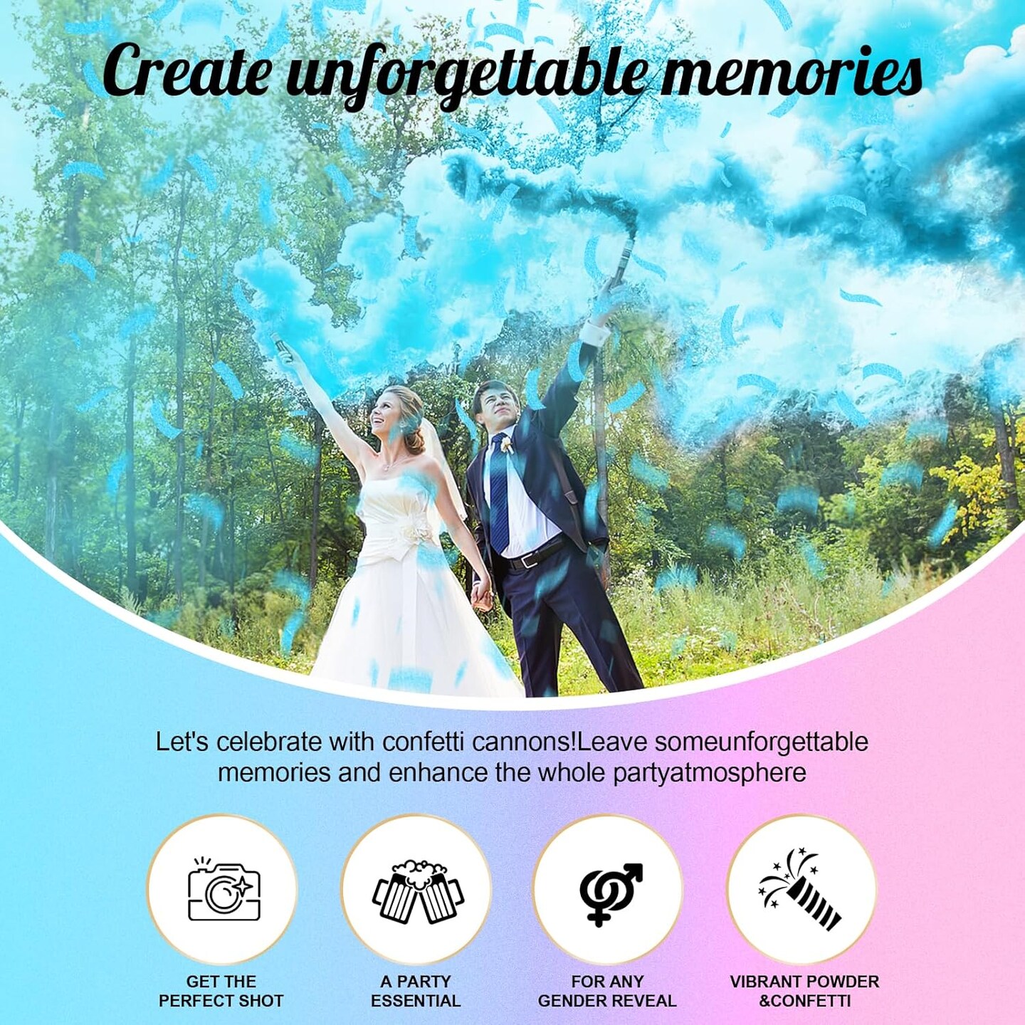 Gender Reveal Confetti Cannon,4 Blue Safty Corn Powder Smoke Party Poppers Shoots 20-25ft,12 inch Upgrade Firmware Baby Shower Gender Reveal Party Supplies