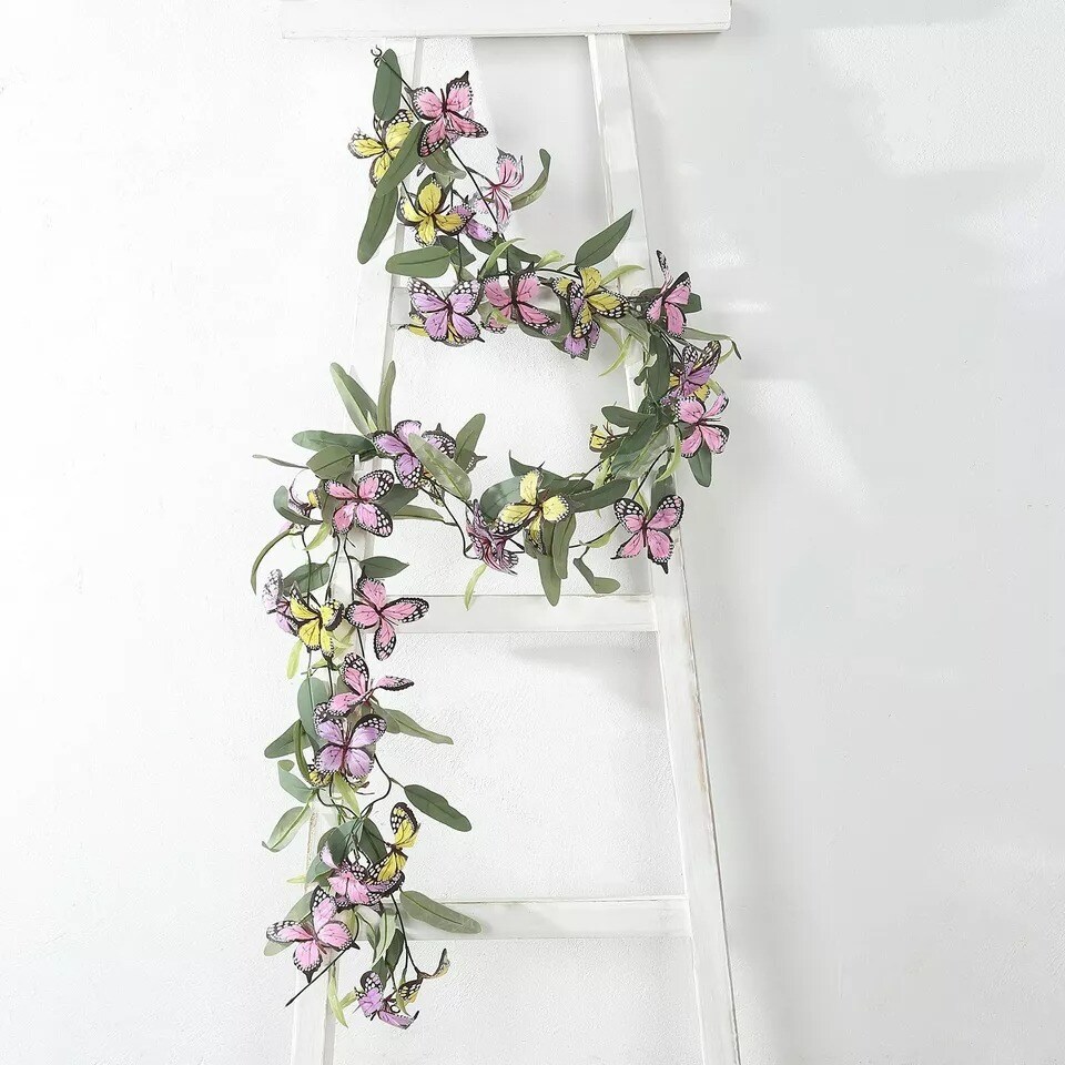 3 pcs Assorted Faux Butterfly Flowers Garlands Willow Greenery Leaves Party