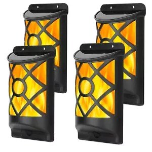 4Pack Flame Solar Power 96 LED Light Auto On Off Sensor Outdoor Lamp ...