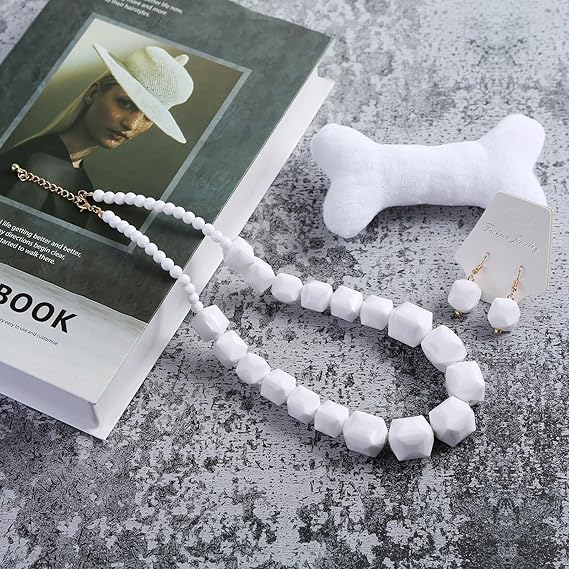 Halloween Costume Accessories Set for Women 5.5 Inch Bone Hair Clip with White Bead Necklace Party Cave Cosplay
