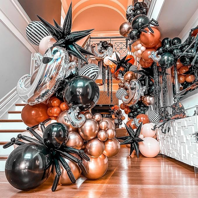 Black and White Striped Balloons 18 Inch Striped Mylar Foil Balloons Round Halloween Aluminum Helium Balloon for Nightmare Before Christmas Halloween Birthday Baby Shower Party Decorations