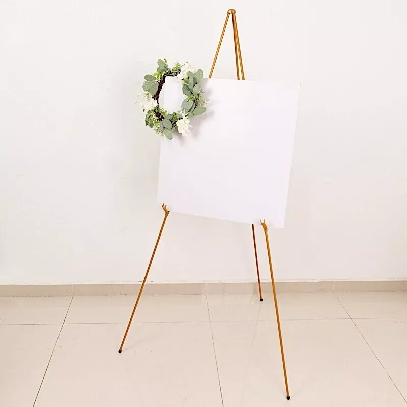 65" Gold Metal Easel Collapsible Tripod Stand Party Events Decorations Supplies
