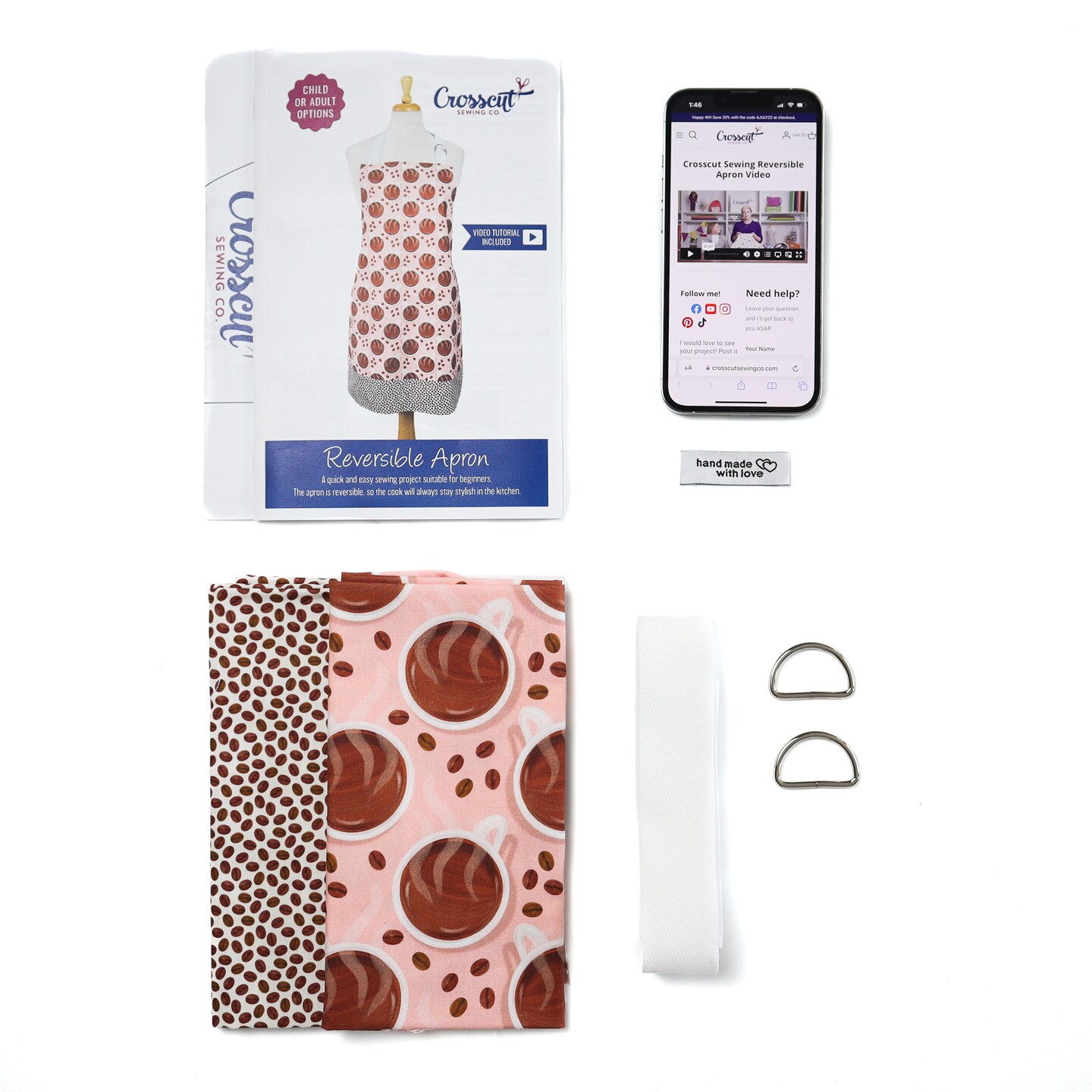 Crosscut Sewing Co.&#xAE; Apron Sewing Project Kit - Beginner Sewing Kit - Sewing Kit for Kids