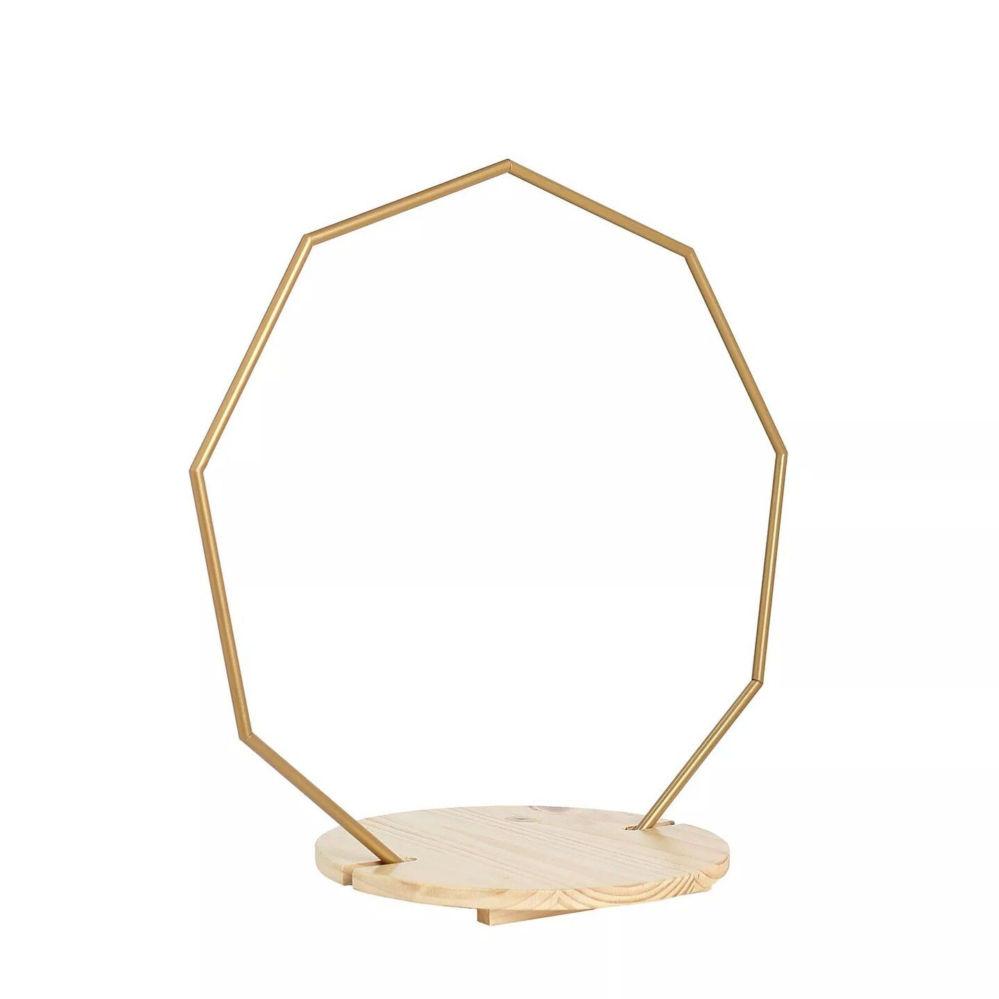 27" Gold Wood with Nonagon Geometric Metal Arch Cake Display Stand