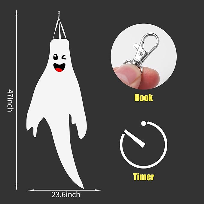 Cute Hanging Ghosts with Timer and LED Lights, Waterproof Outdoor Decor for Trees, Porch, and Yard (Batteries Not Included)