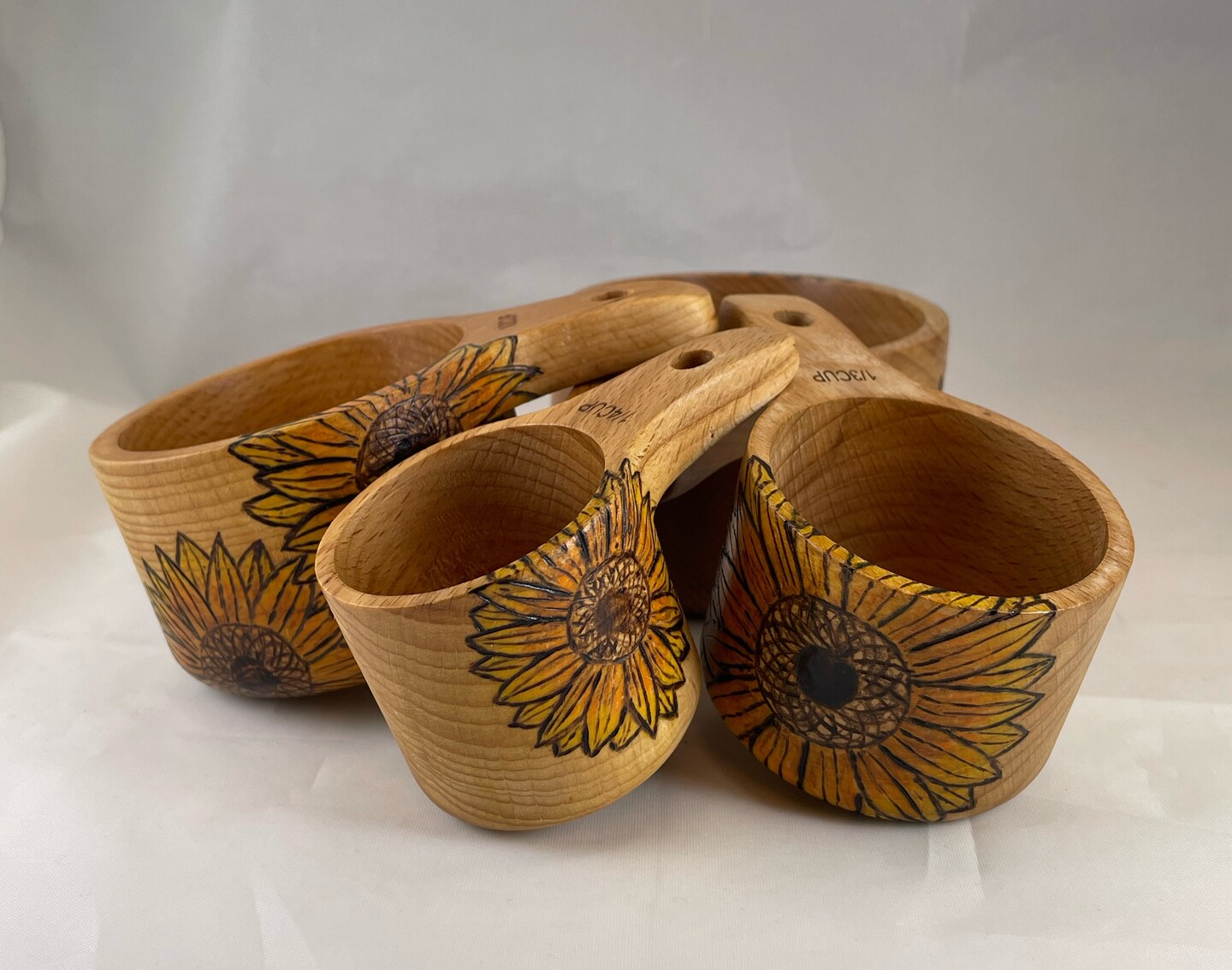 Sunflowers Wood Burned Measuring Cup Set, Pyrography Wood Burned Art, Unique Kitchen Gadget Gift Tool, Sun Flower Garden Gardener product 4