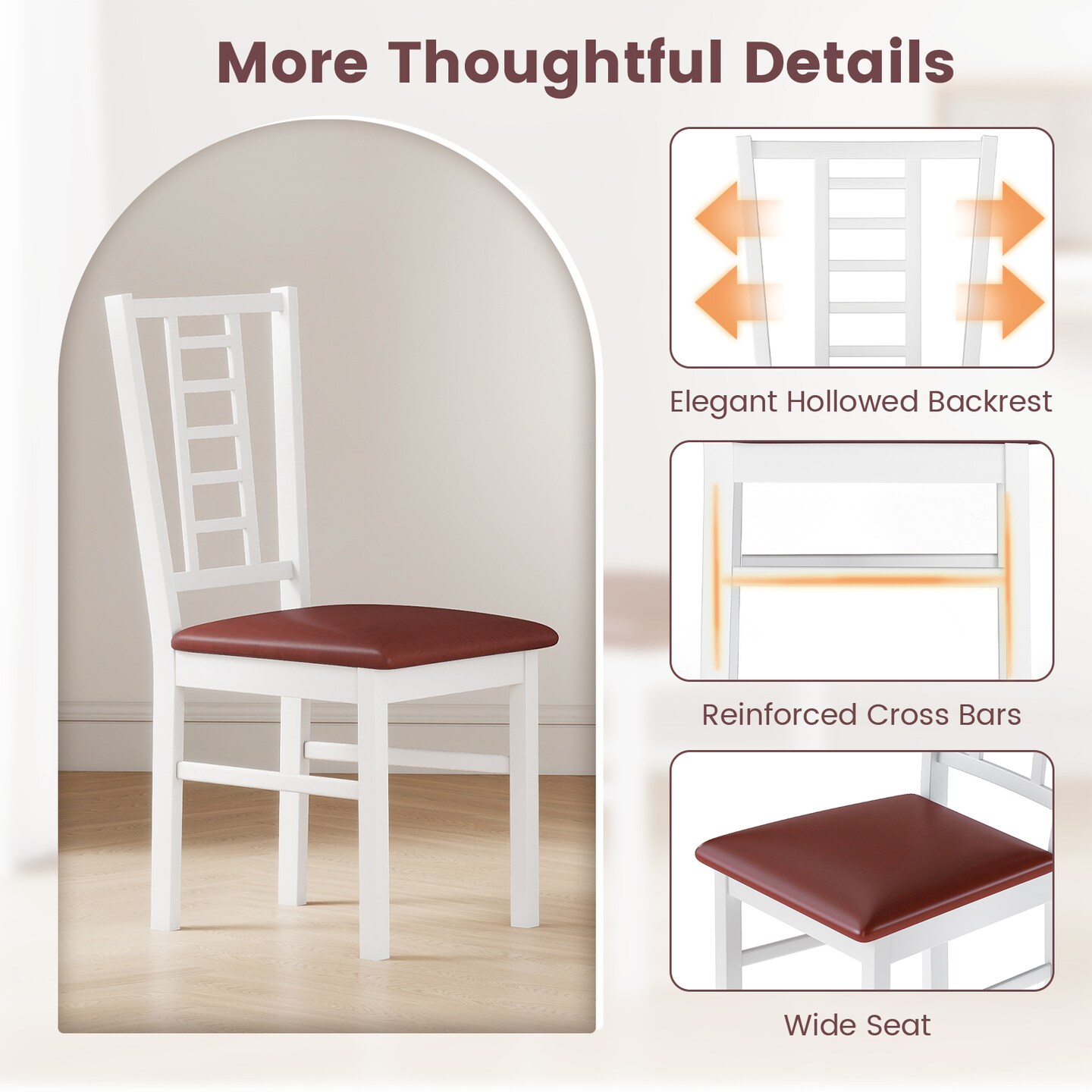 Set of 2 PU Leather Upholstered Dining Chairs with Wood Frame and Back Support