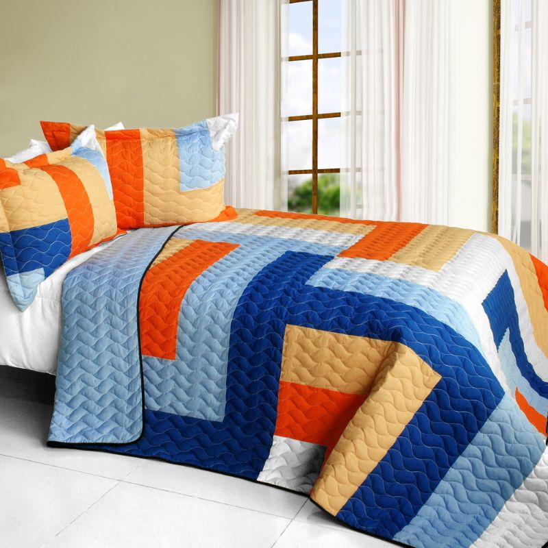 3-Piece Full/Queen Quilted Patchwork Set with Reversible Comfort and Texture