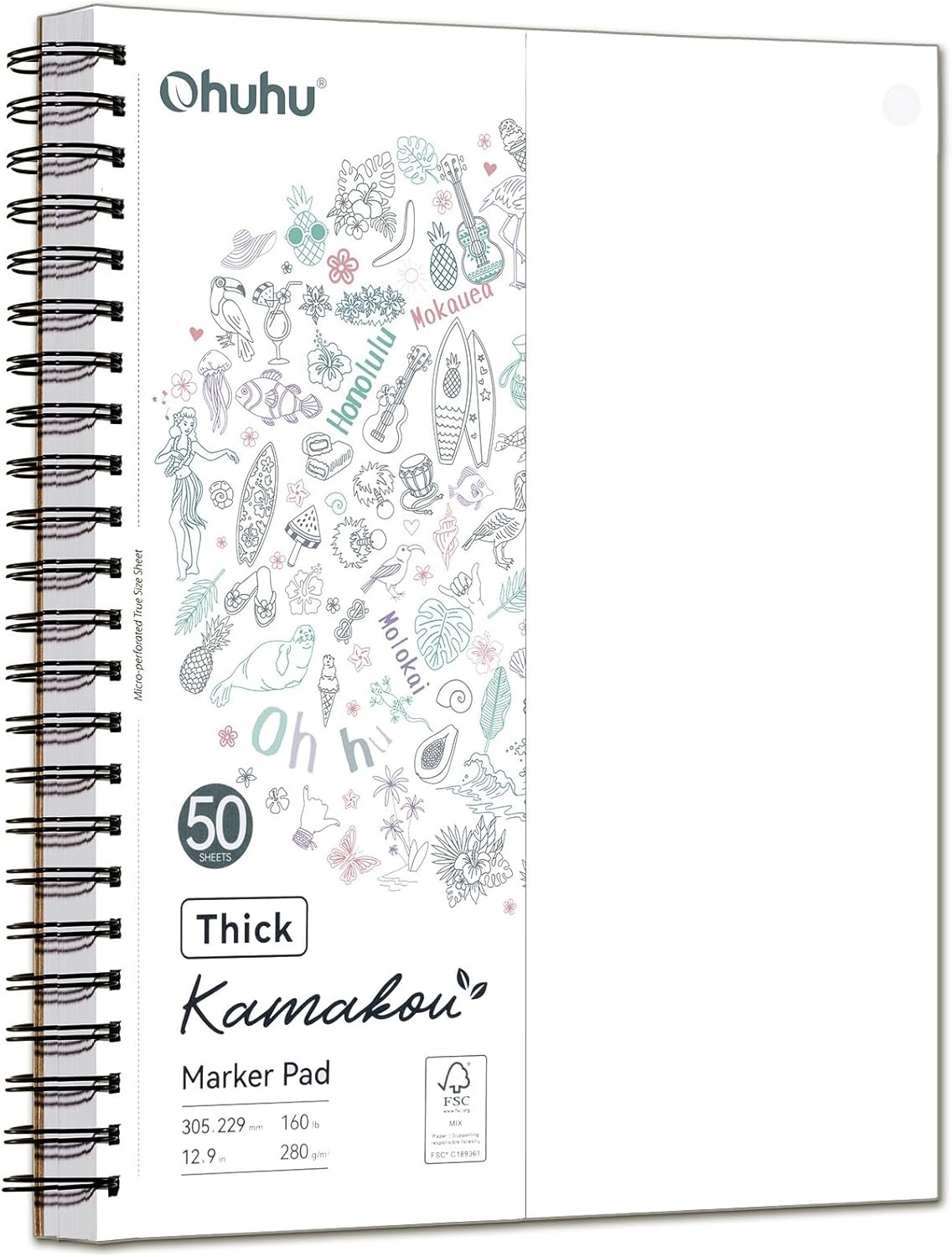 Ohuhu Double-Sided Marker Pad Art Sketchbook Bleedproof - 9"x12" Large Paper Size - 160 lb/280 gsm Heavyweight Smooth Drawing Paper - 50 Sheets/100 Pages - Spiral-Bound Sketch Book for Alcohol Markers