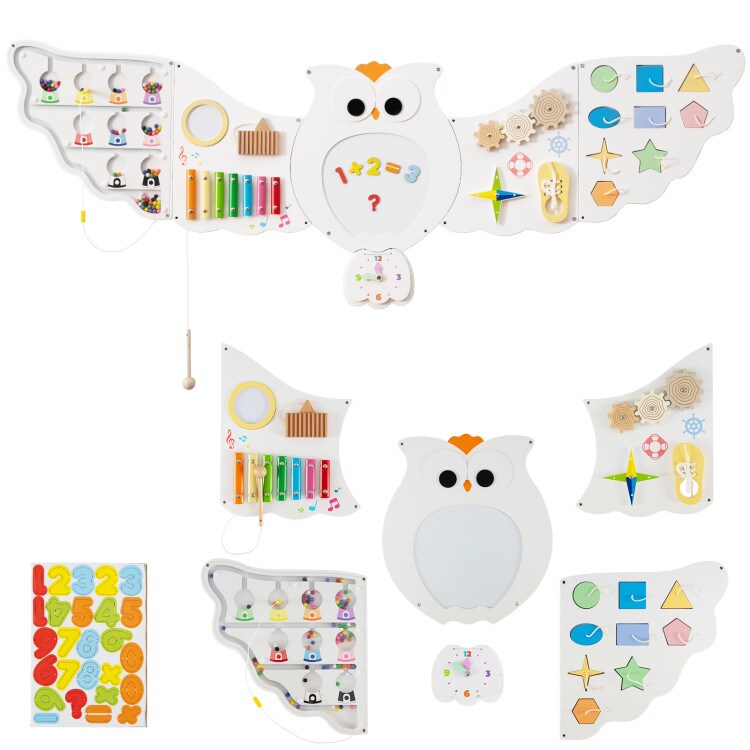 11-in-1 Toddler Owl Activity Wall Busy Board Panels for 3+ Years Old