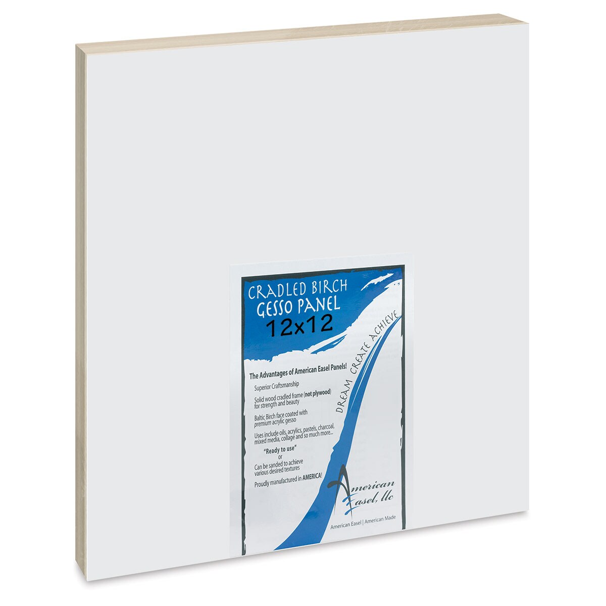 American Easel Gessoed Wood Painting Panel - 12" x 12", 7/8" Cradle