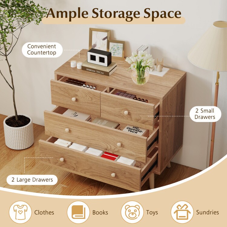 Wide 4-Drawer Wooden Dresser with Smooth Slides and Sturdy Construction for Bedroom