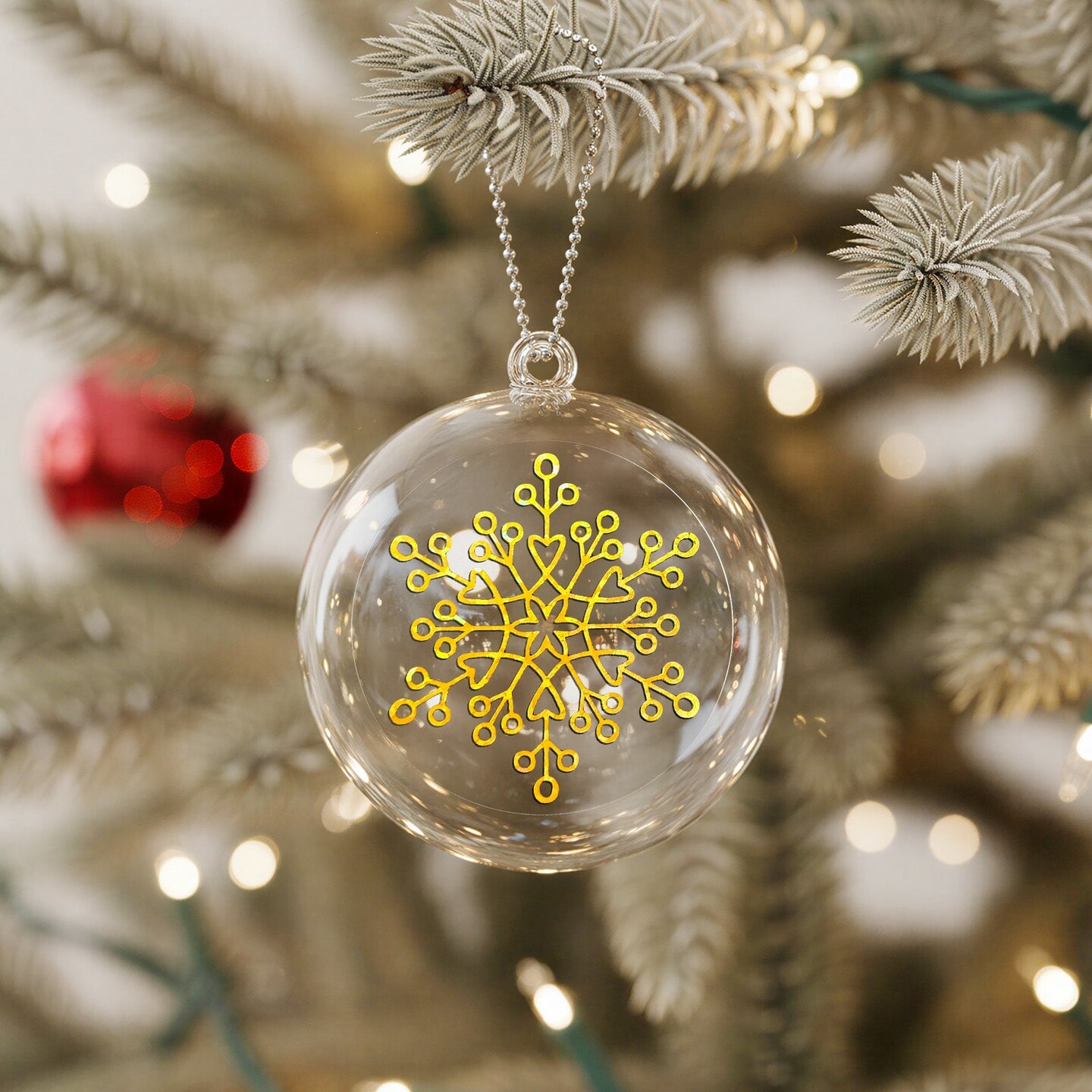 Wrapables 1.5 Inch Holographic Christmas Sticker Label Roll, Holiday Stickers for Sealing Cards, Envelopes, Gift Boxes, Festive Party Favors (500pcs), Gold Snowflakes