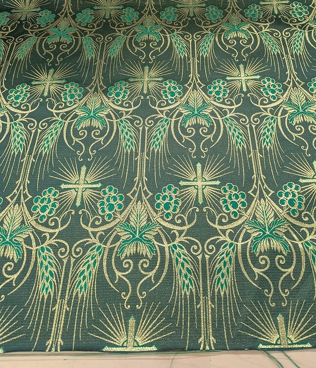 1 Yard Church Metallic Wheat & Cross Brocade Fabric for Vestments and Altar Decor 58/59 Inch Width