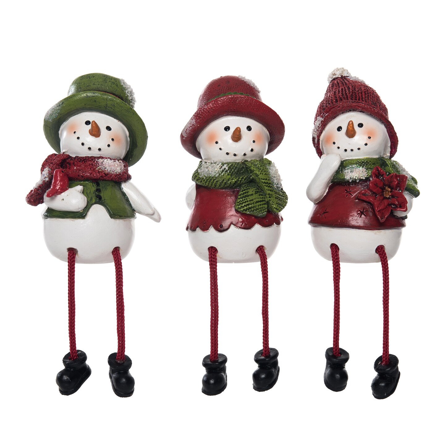 Resin Green Red Snowman Shelf Sitter Set of 3 for Holiday Cheer