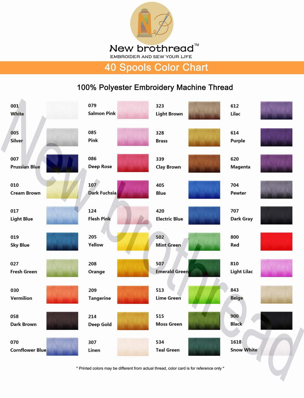 40 Colors Compatible with Brother Polyester Embroidery Machine Thread Kit 500M (550Y) Each Spool Compatible with Brother Babylock Janome Singer Pfaff Bernina Embroidery & Sewing Machine