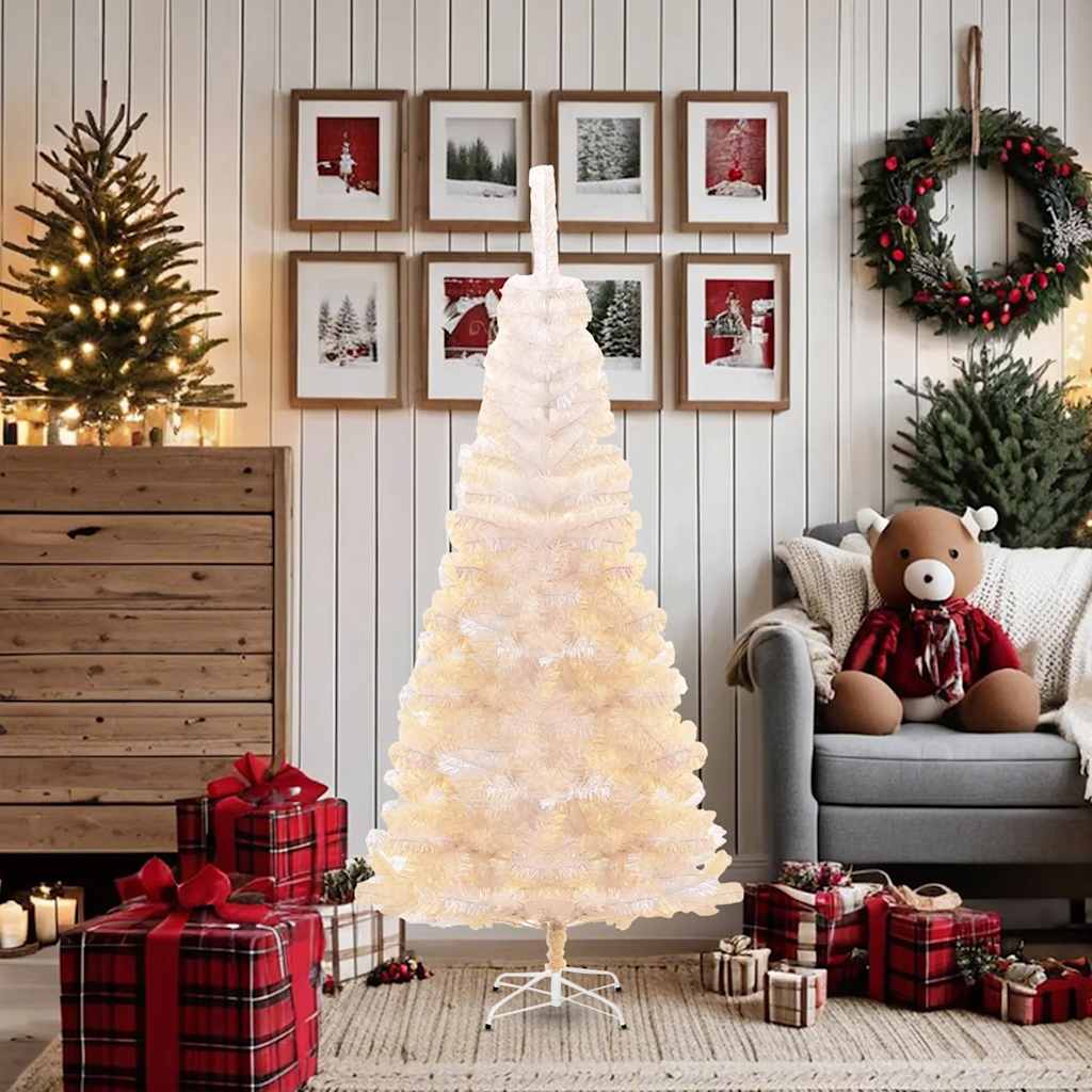 vidaXL Christmas Tree White PVC, steel 70.9 in Tough Christmas Tree