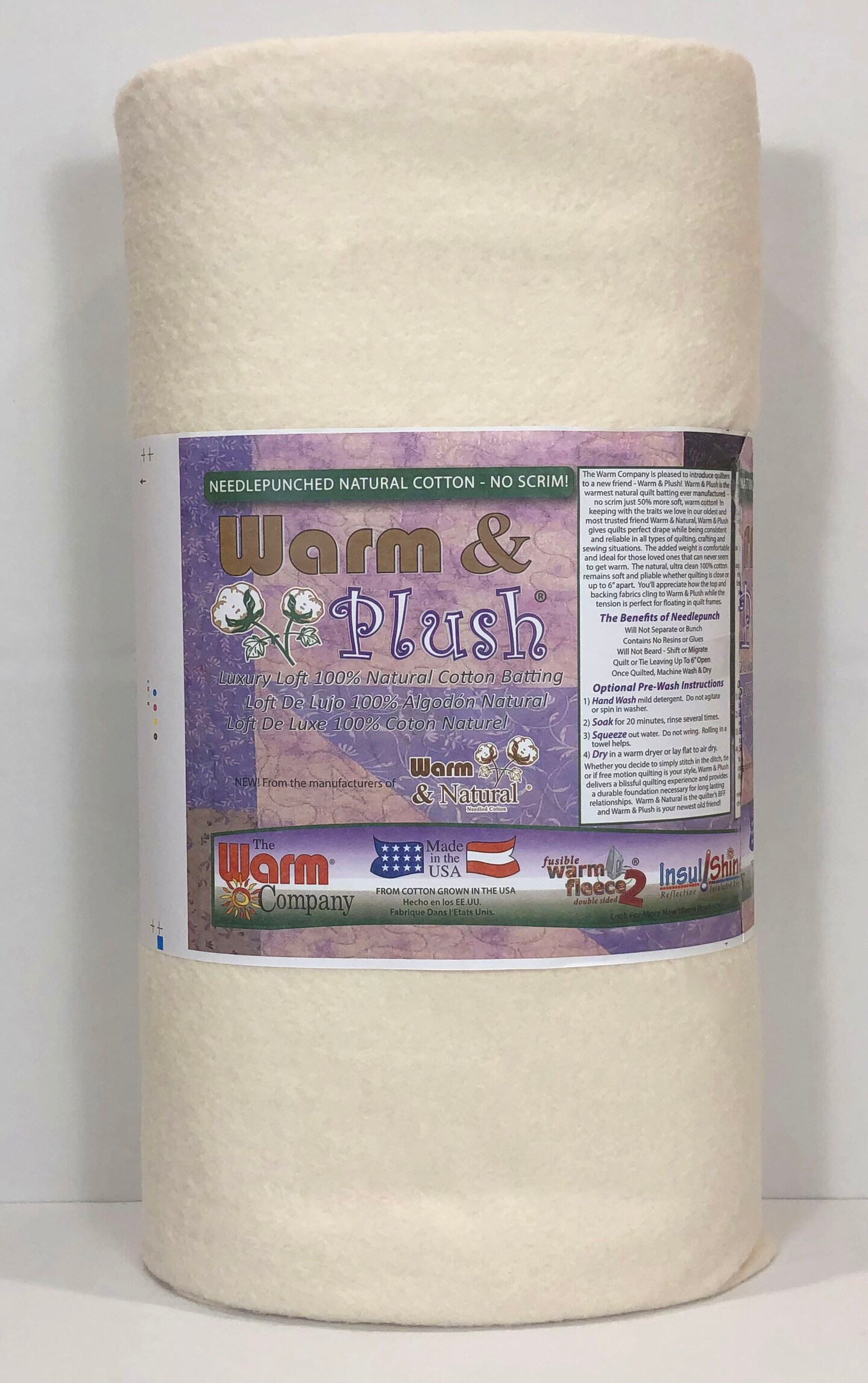 The Warm Company- Warm & Plush 45" x 10 YD Bolt 100% Cotton Batting