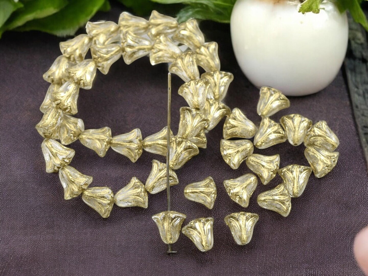 *15* 9x10mm Gold Washed Crystal Lily Flower Beads