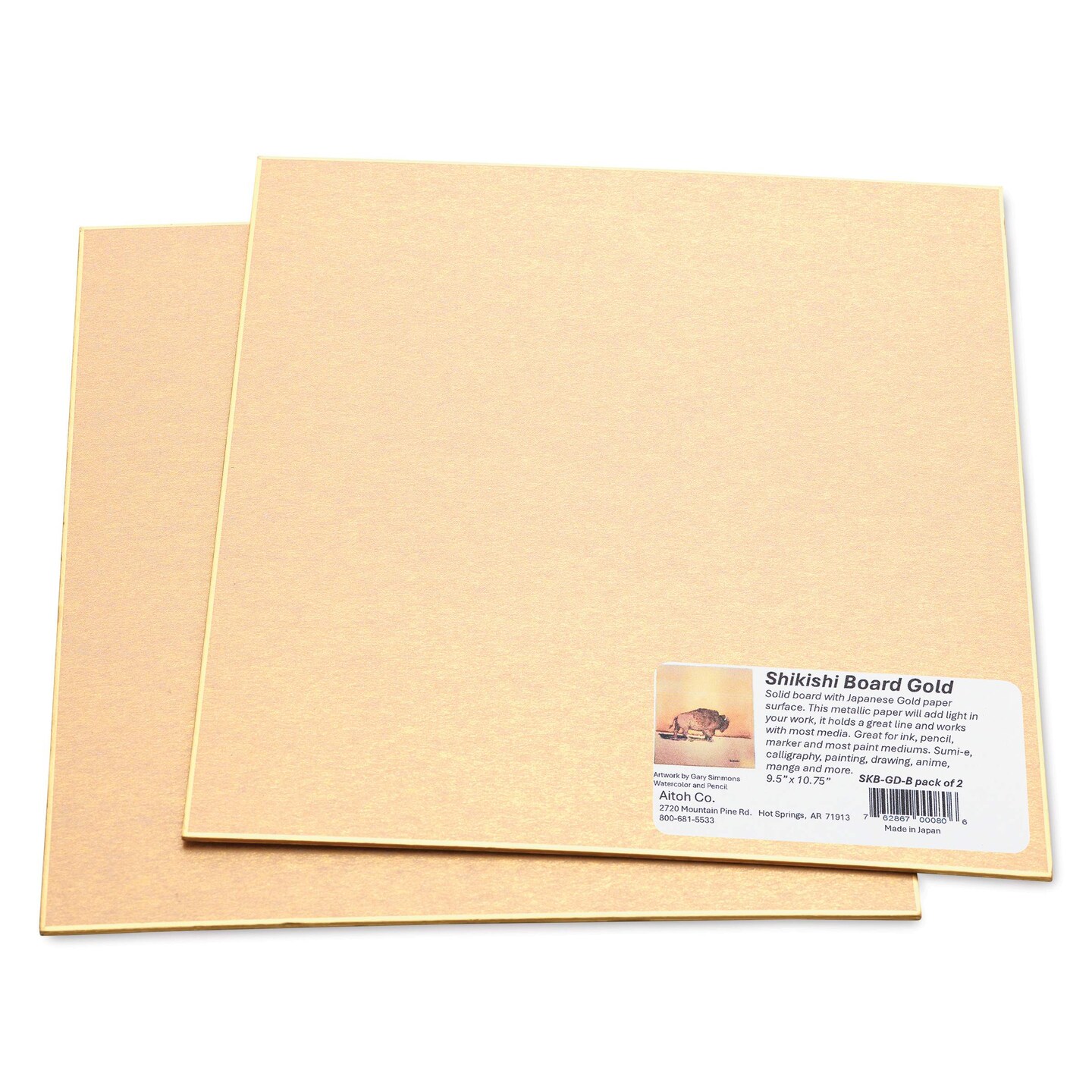 Aitoh Gold Paper Shikishi Boards - 9-1/2" x 10-3/4", Pkg of 2