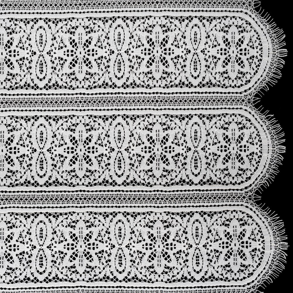 1 Yard Ivory Re-Embroidered Lace Fabric Floral Medallion Stripes Finished Edge Sheer , Panel Length 50"