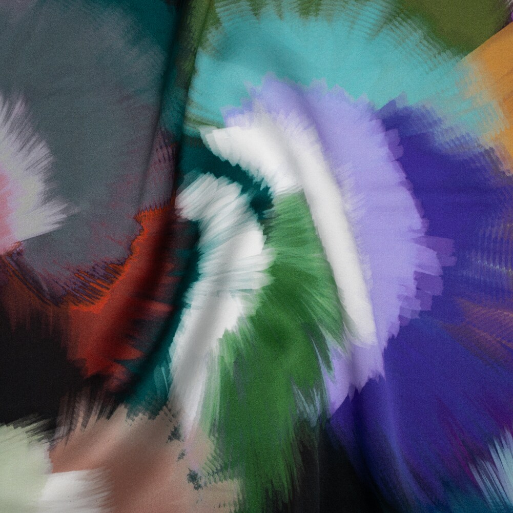 1 Yard 53" Wide Italian Silk Charmeuse 16MM Abstract Painterly Print in Teal, Pink & Blue, 100% Silk