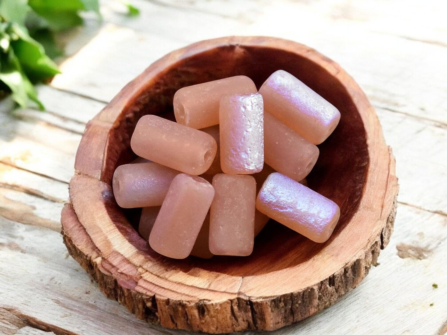 *16* 9x5mm Etched Peach Mango AB Tube Beads