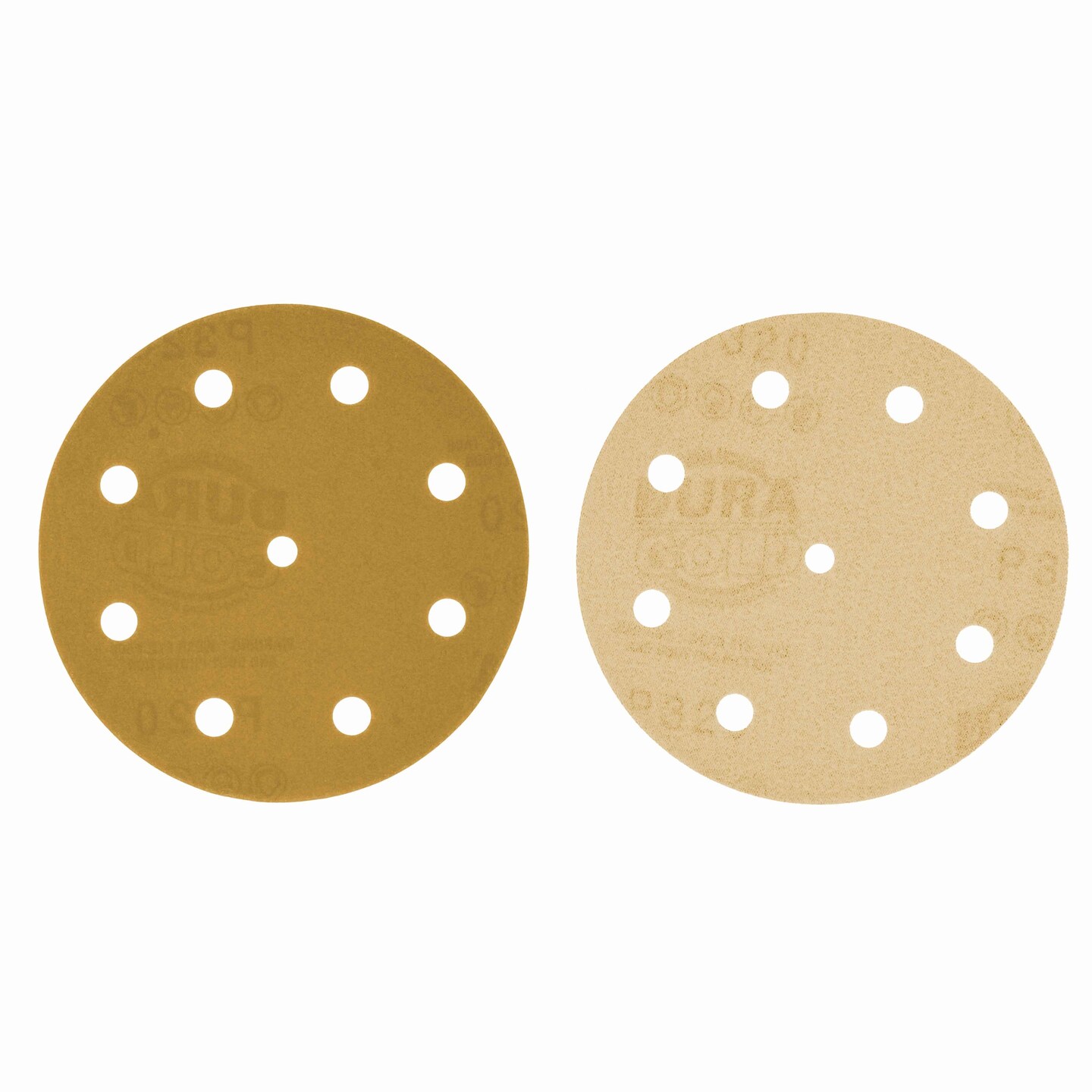 320 Grit - 5&#x22; Gold DA Sanding Discs - 9-Hole Pattern Hook and Loop - Box of 50