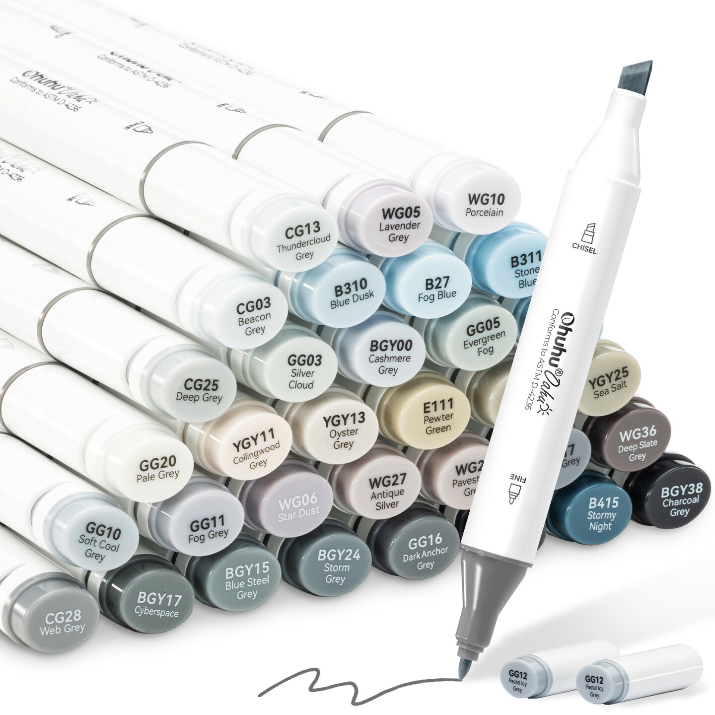 Ohuhu Alcohol Markers Gray Tone- Double Tipped Alcohol Based Art Marker Set for Artist Adults Coloring Shading Layering- 36 Grayscale Colors- Chisel &#x26; Fine- Oahu of Ohuhu Markers- Refillable