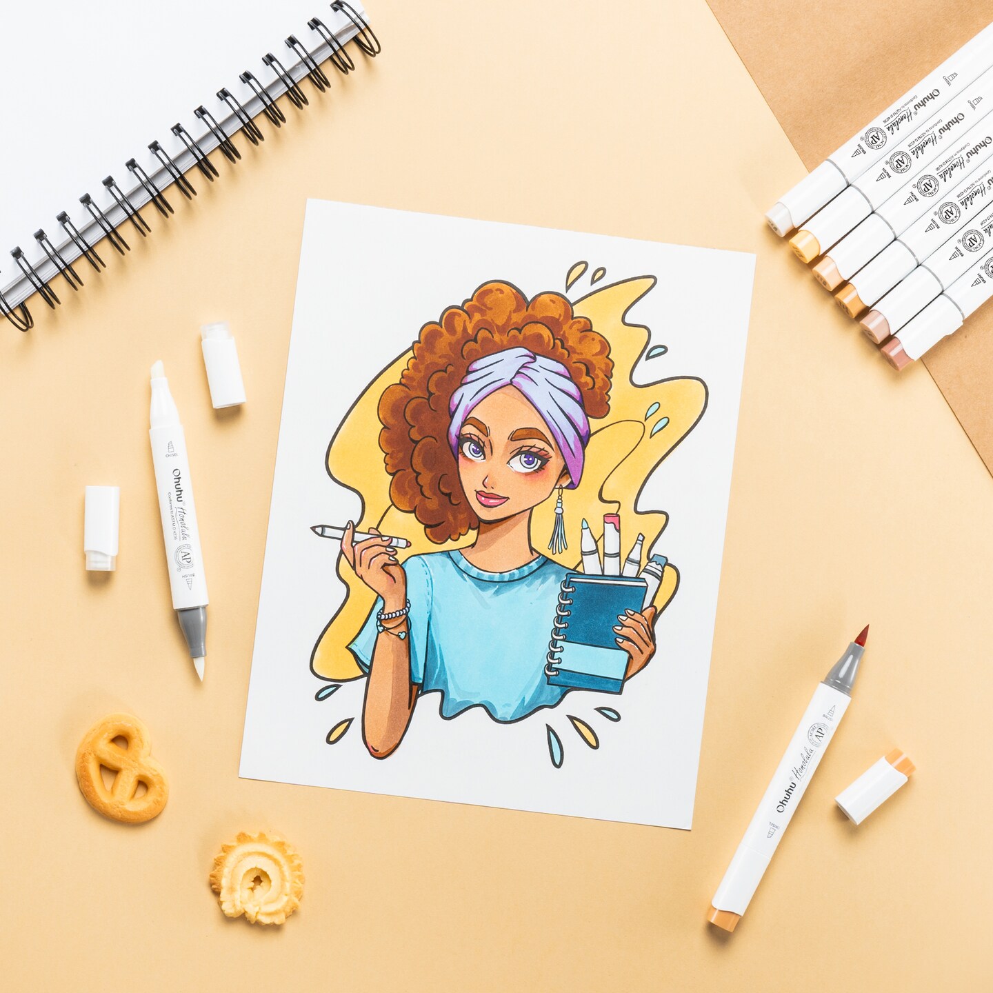 Ohuhu Skin Tone Alcohol Markers Brush Tip - 24 Portrait Color Markers for Artist Adults Coloring Illustration - Brush &#x26; Chisel/ Brush &#x26; Fine - Honolulu/ Honolulu B - Refillable