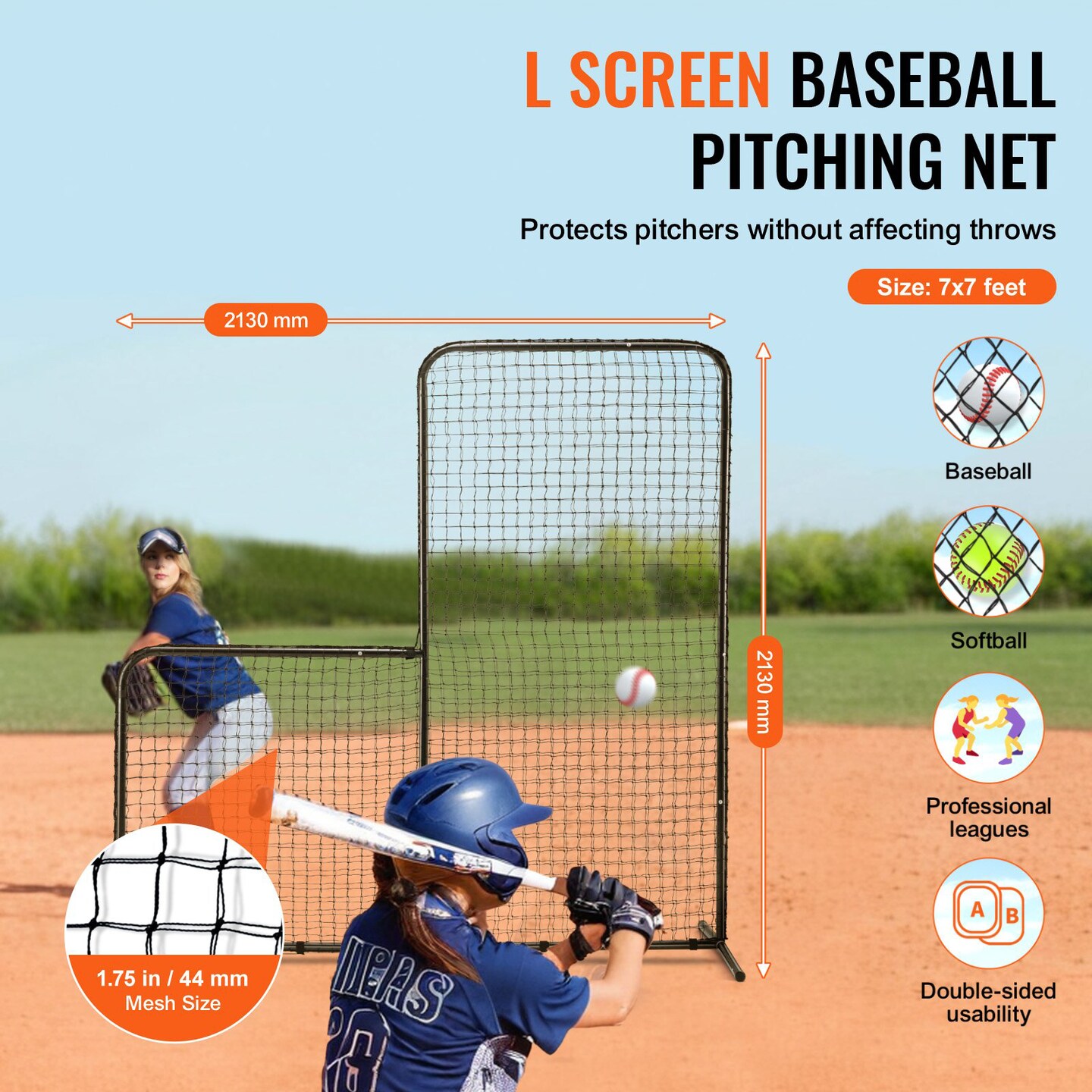 7x7 Ft Baseball Softball Pitching Screen with Heavy-Duty Steel Frame and Portable Bag
