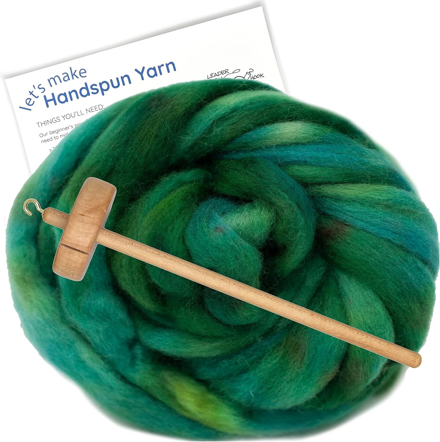 LEARN TO SPIN - Beginner's Spinning Kit with Hand Dyed BFL Roving, Drop Spindle & Printed Instructions w/ Video. Many Colors.