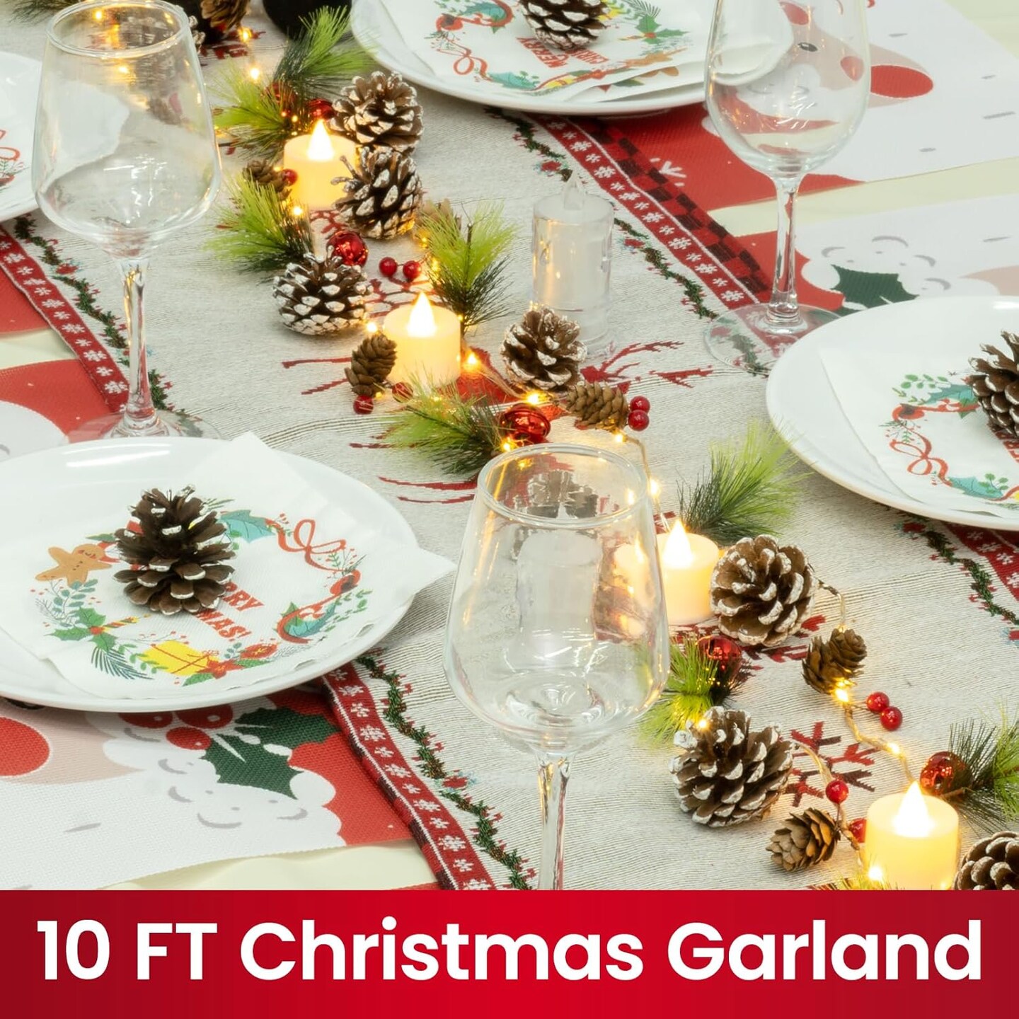 10 FT Pre-Lit Christmas Garland with 60 LED Lights &#x26; 8 Modes,